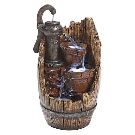 Design Toscano Farm Cistern Barrel Illuminated Garden Fountain QN164015